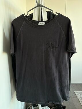 Rhude Black Short-Sleeve Crewneck with Tonal Embroidered Logo